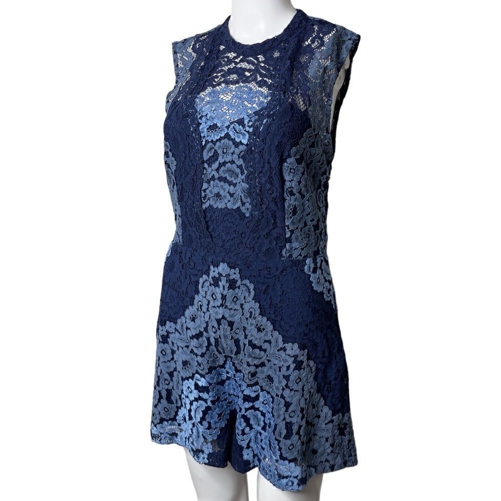 ANGL Backless Lace Romper Two Tone Blue Size Large